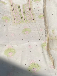 Noor-e-Mulmul Chikankari Unstiched Sets - White/Pinkgreen