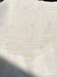 Noor-e-Mulmul Chikankari Unstiched Sets - White/Pinkgreen