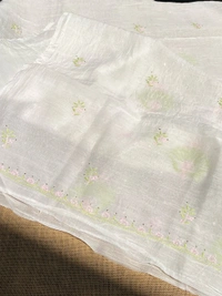 Noor-e-Mulmul Chikankari Unstiched Sets - White/Pinkgreen