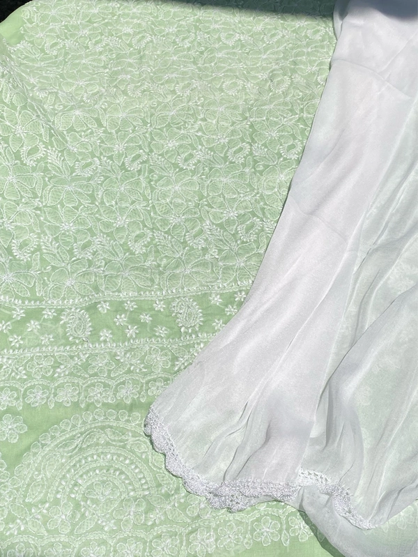 Traditional Seagreen Chikankari Jaalwork Unstiched Dress - Pista Green