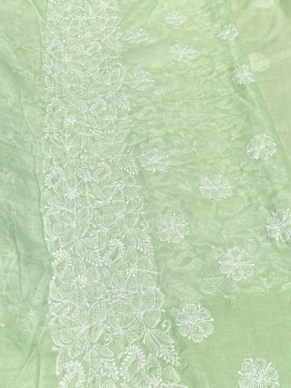 Traditional Seagreen Chikankari Jaalwork Unstiched Dress - Pista Green