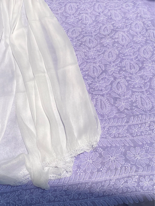 Traditional Purple Chikankari Jaalwork Unstiched Dress - Purple