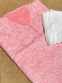 Traditional Carrot Pink Chikankari Jaalwork Unstiched Dress - Carrot Pink