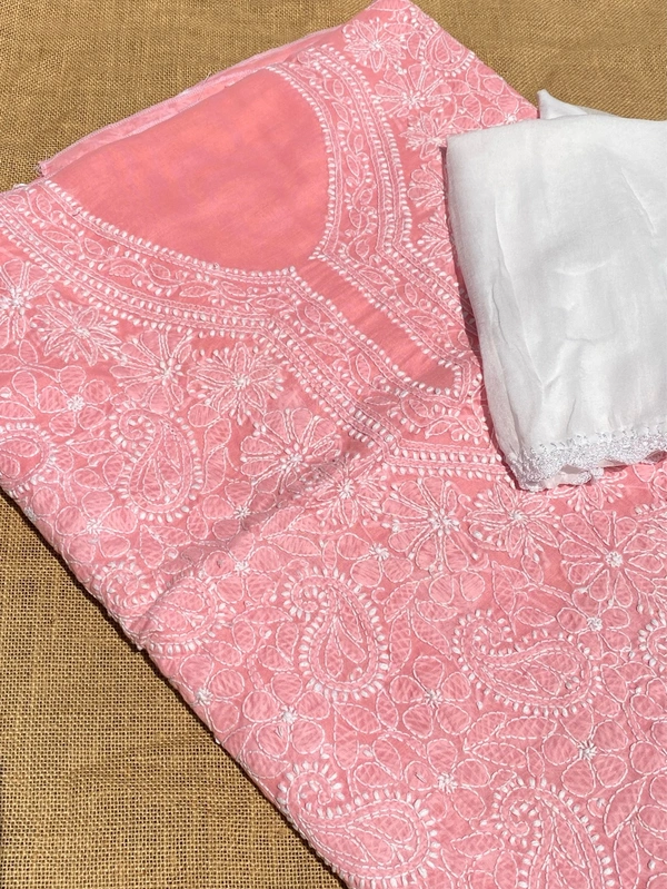 Traditional Carrot Pink Chikankari Jaalwork Unstiched Dress - Carrot Pink