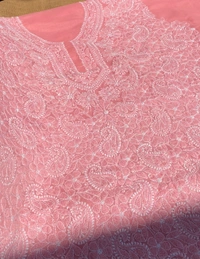 Traditional Carrot Pink Chikankari Jaalwork Unstiched Dress - Carrot Pink