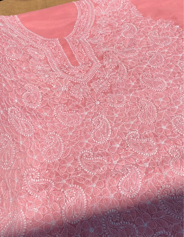 Traditional Carrot Pink Chikankari Jaalwork Unstiched Dress - Carrot Pink