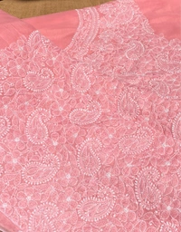 Traditional Carrot Pink Chikankari Jaalwork Unstiched Dress - Carrot Pink