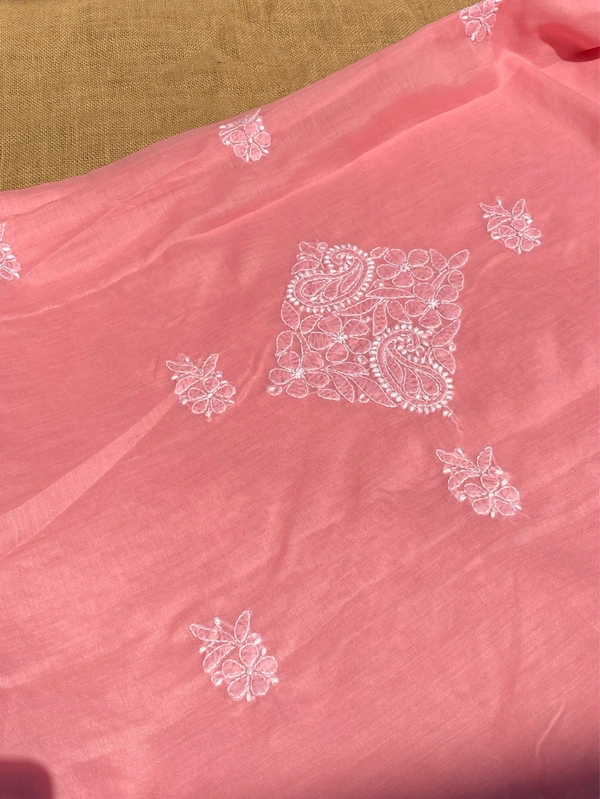 Traditional Carrot Pink Chikankari Jaalwork Unstiched Dress - Carrot Pink