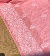 Traditional Carrot Pink Chikankari Jaalwork Unstiched Dress - Carrot Pink