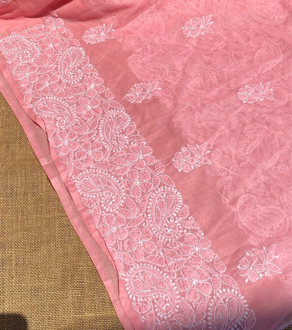 Traditional Carrot Pink Chikankari Jaalwork Unstiched Dress - Carrot Pink