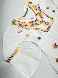 Peehu White Multi Chikankari Frill Frock Set - 28