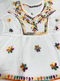 Peehu White Multi Chikankari Frill Frock Set - 28