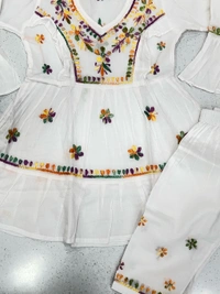 Peehu White Multi Chikankari Frill Frock Set - 28