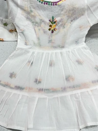 Peehu White Multi Chikankari Frill Frock Set - 28