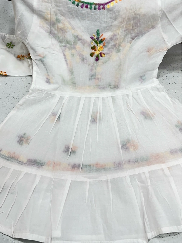 Peehu White Multi Chikankari Frill Frock Set - 28