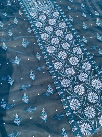 Peacock Blue Chikankari Organza Unstiched Kurta Dupatta - Peacock Blue