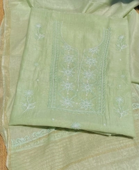 Noor-e-Mulmul Pista Green Chikankari Unstiched Set - Pista Green