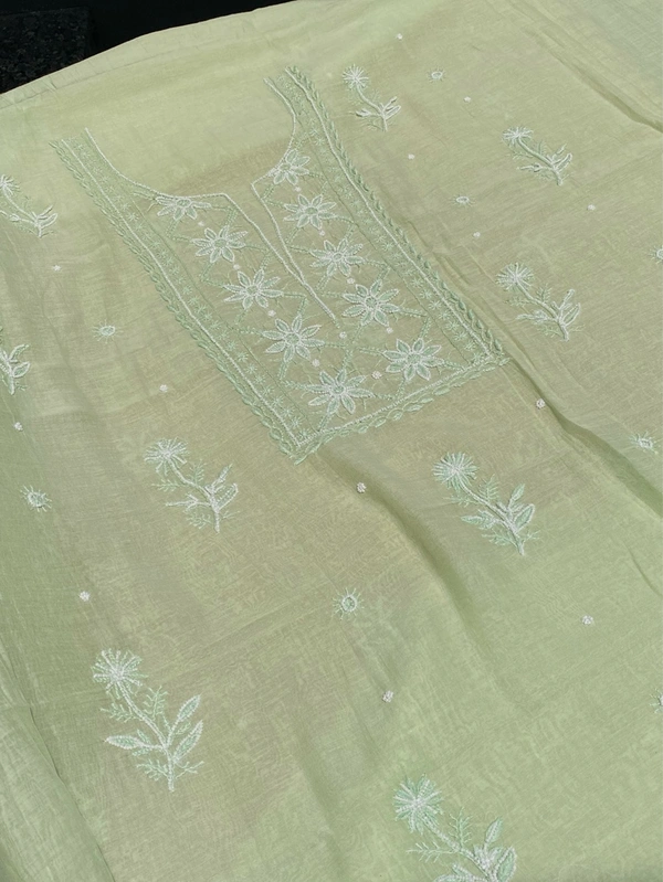 Noor-e-Mulmul Pista Green Chikankari Unstiched Set - Pista Green