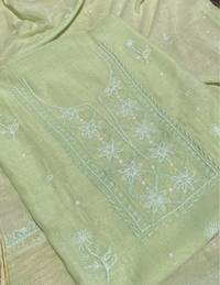 Noor-e-Mulmul Pista Green Chikankari Unstiched Set - Pista Green