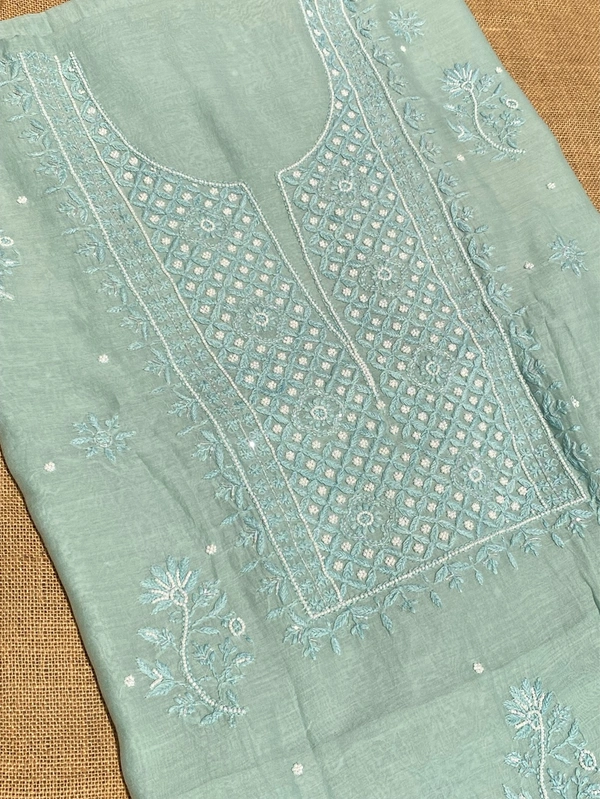 Noor-e-mulmul Mint Green Unstitched Chikankari Set - Mint Green