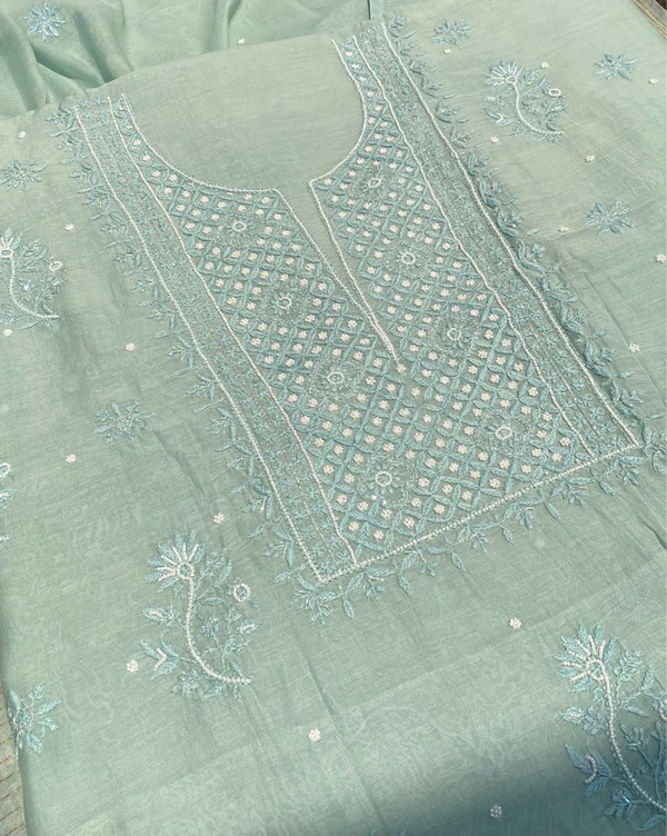 Noor-e-mulmul Mint Green Unstitched Chikankari Set - Mint Green