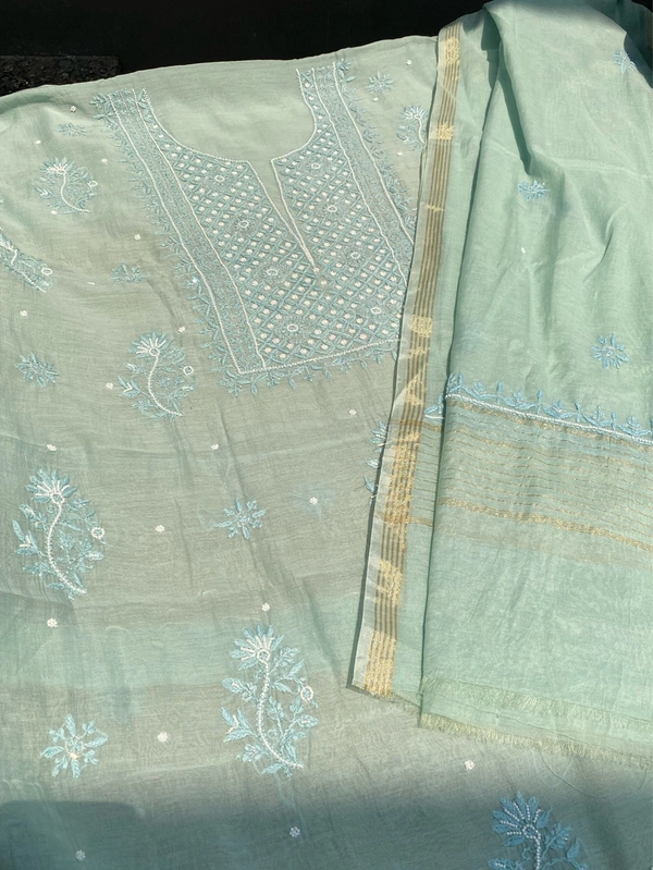 Noor-e-mulmul Mint Green Unstitched Chikankari Set - Mint Green