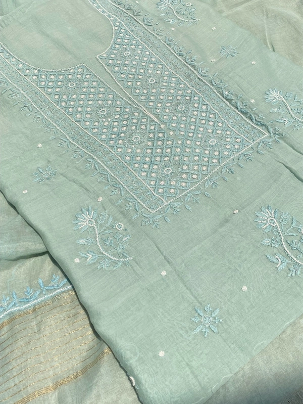 Noor-e-mulmul Mint Green Unstitched Chikankari Set - Mint Green