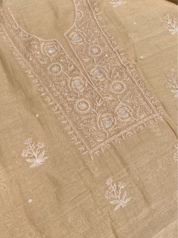 Noor-e-mulmul Beige Unstitched Chikankari Set - Beige