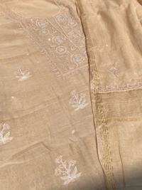 Noor-e-mulmul Beige Unstitched Chikankari Set - Beige