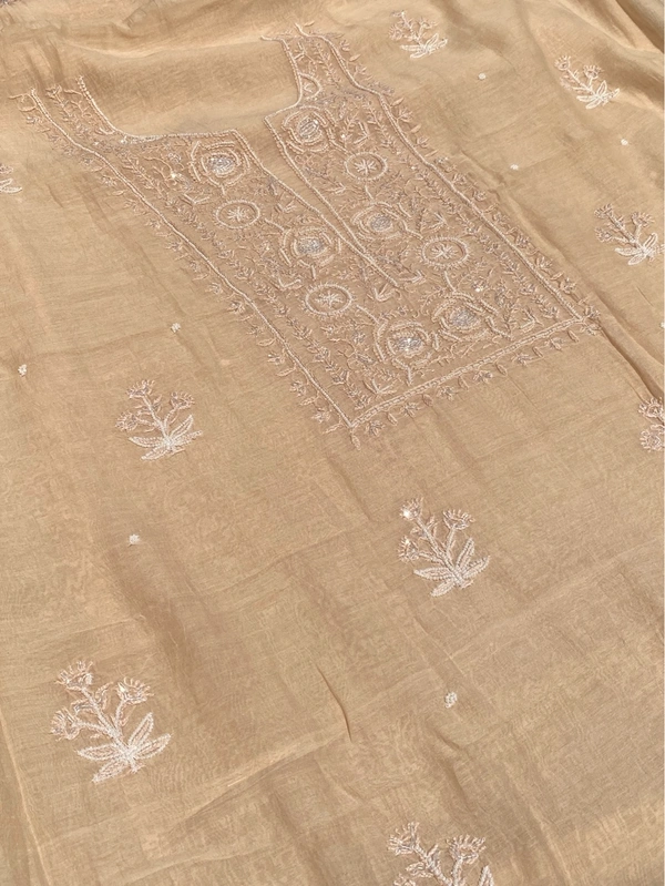 Noor-e-mulmul Beige Unstitched Chikankari Set - Beige