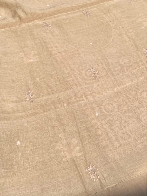Noor-e-mulmul Beige Unstitched Chikankari Set - Beige