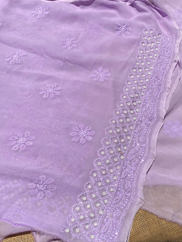 Lilac Chikankari Pure Viscose Unstiched Kurta Dupatta - Lilac