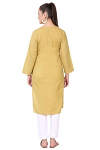 Mustard Chikankari Kurti in Mul Cotton - Mustard, 3XL(46)