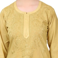 Mustard Chikankari Kurti in Mul Cotton - Mustard, 3XL(46)