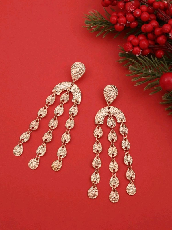 Glevcare Women Aurora Gleam Textured Gold Cascade Danglers Earrings - Pirate Gold