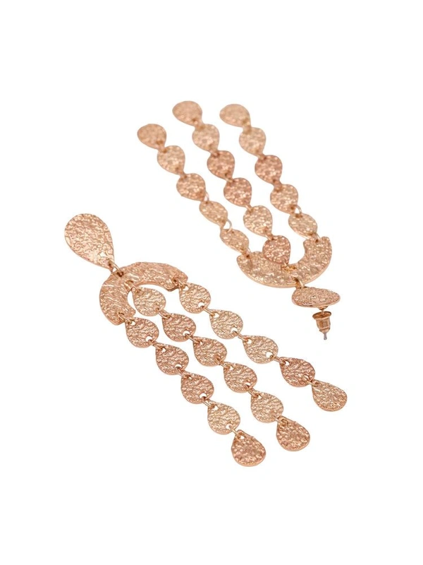 Glevcare Women Aurora Gleam Textured Gold Cascade Danglers Earrings - Pirate Gold