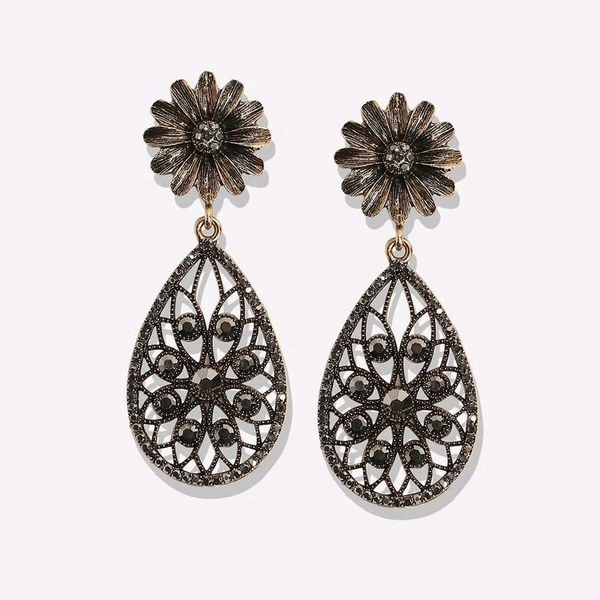 Glevcare Womens Intricate Daisy Teardrop Drop Earrings - Gold - Bourbon