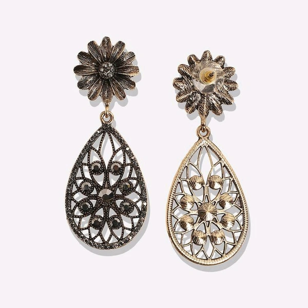 Glevcare Womens Intricate Daisy Teardrop Drop Earrings - Gold - Bourbon