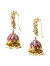 Glevcare Multi-Color Meenakari Enamel Pearls Ethnic Jhumki Earrings for Women - Gold