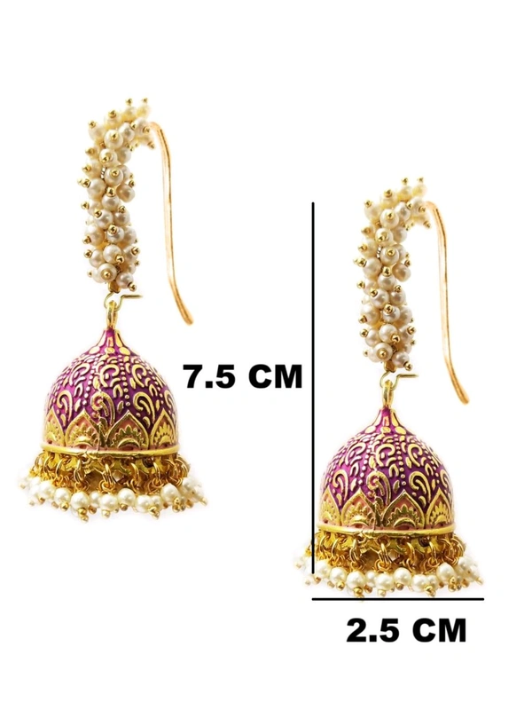 Glevcare Multi-Color Meenakari Enamel Pearls Ethnic Jhumki Earrings for Women - Gold
