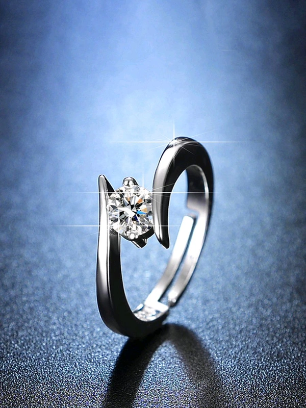 Glevcare Silver Plated Crystal Studded Anti Tarnish Solitaire Adjustable Finger Ring - Nobel