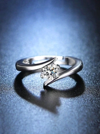 Glevcare Silver Plated Crystal Studded Anti Tarnish Solitaire Adjustable Finger Ring - Nobel