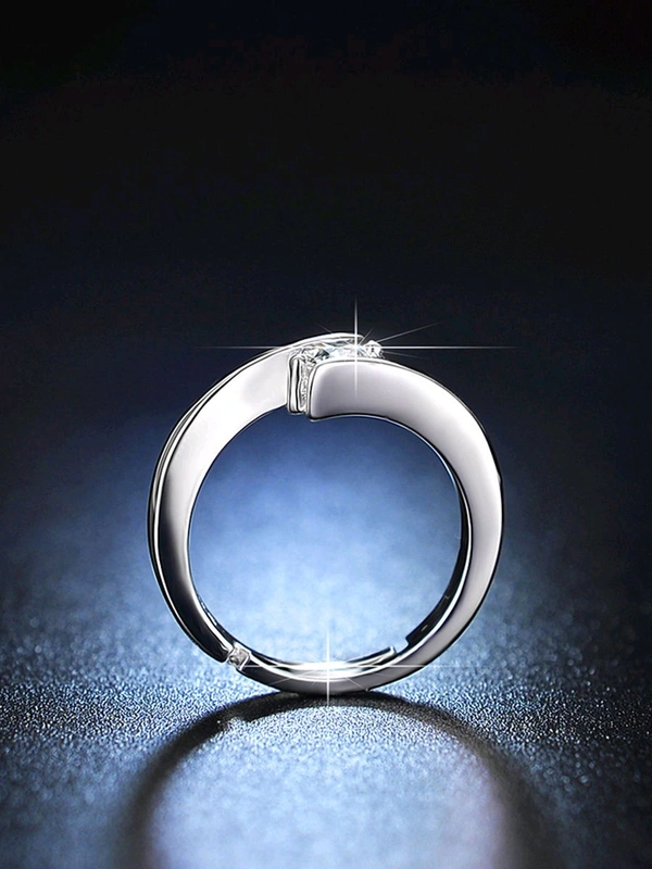 Glevcare Silver Plated Crystal Studded Anti Tarnish Solitaire Adjustable Finger Ring - Nobel