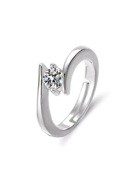 Glevcare Silver Plated Crystal Studded Anti Tarnish Solitaire Adjustable Finger Ring - Nobel