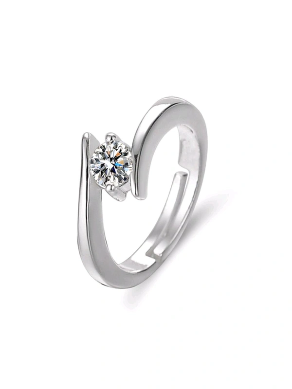 Glevcare Silver Plated Crystal Studded Anti Tarnish Solitaire Adjustable Finger Ring - Nobel