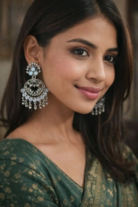 Glevcare Silver Enamel With Beads Silver Please Handcrafted Chandbali Earrings Alloy Chandbali Earrings - Silver