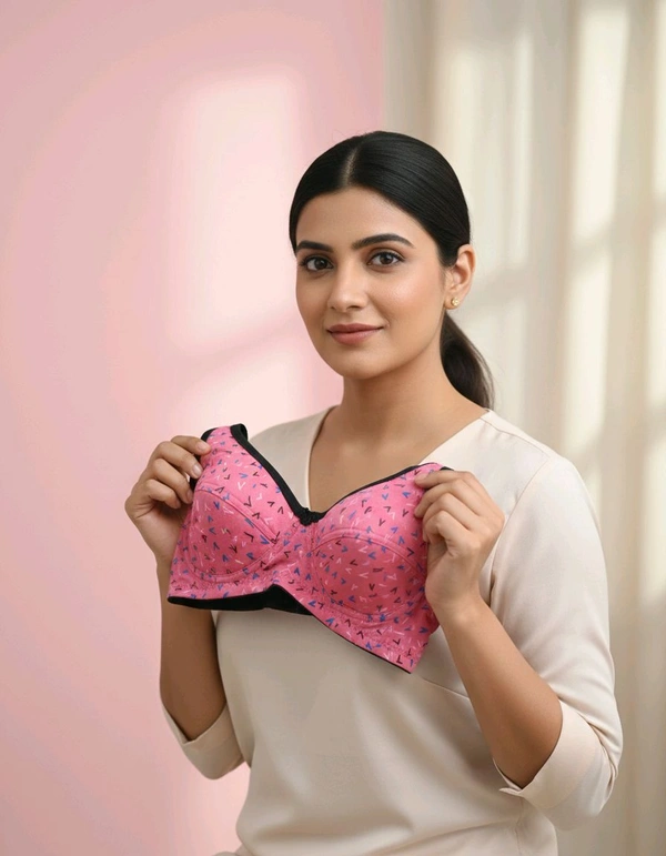 Glevcare Women’s Printed Cotton Non-Padded Everyday Comfort Bra – Pink - Tickle Me Pink, 32