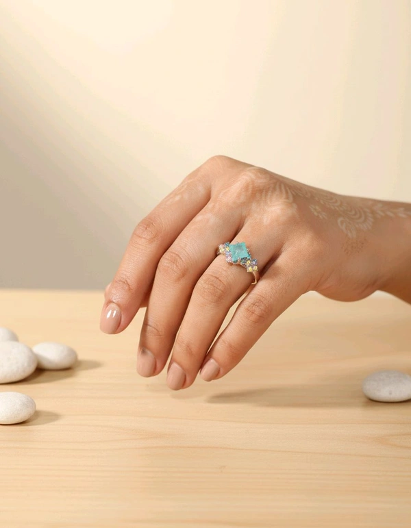 Glevcare Designer Aqua Crystal Ring – Party Wear Jewelry - Pelorous, Free Size