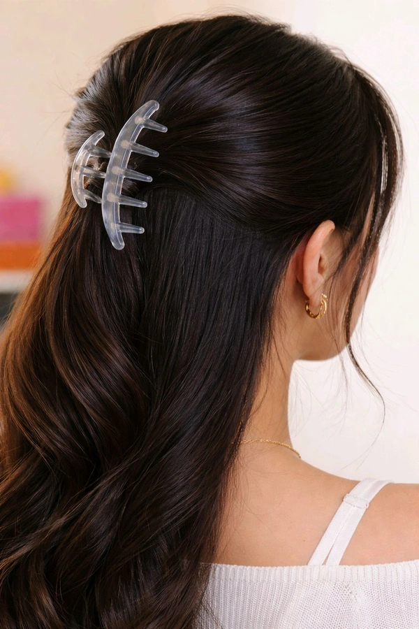 Glevcare Transparent Hair Claw Clip for Women & Girls | Strong Grip Stylish Hair Catcher - White, Adjustable