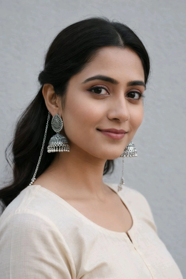 Glevcare Oxidized Silver Traditional Jhumka Earrings with Elegant Ear Chain for Women - Silver